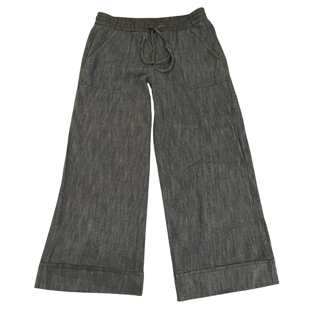 Loft Blue Gray Heather Wide Leg Cropped Drawstring Small Elastic Waist Cuffed